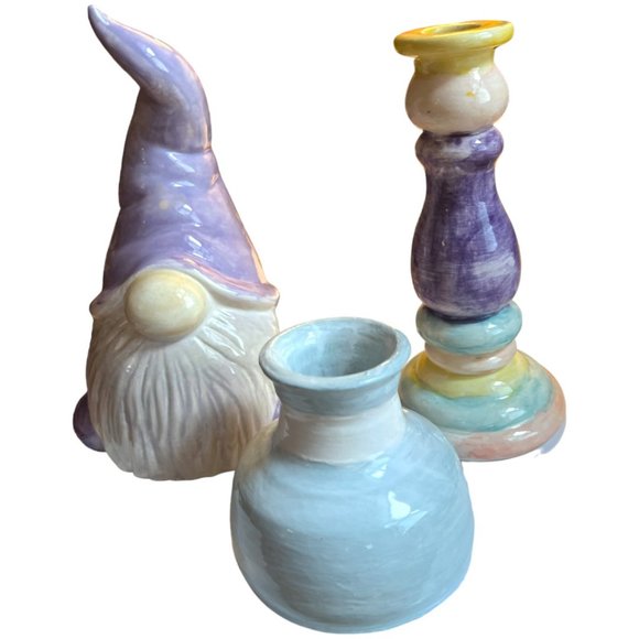 Hand-Painted GNOME Ceramic Decor Pastel Lilac 8.75" tall Whimsical - Picture 13 of 14